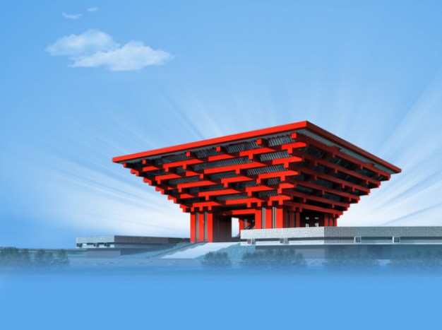 china pavilion at expo with Building Blue sky