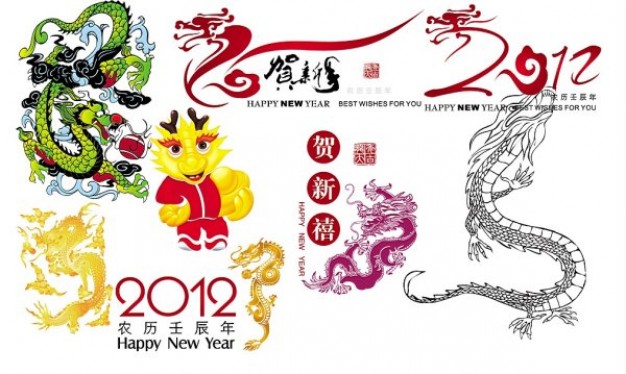 chinese new year dragon package in green gray gold