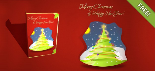 christmas card with Christmas tree and snowflake over red cover