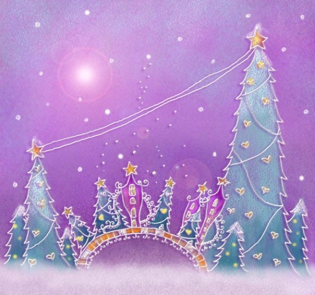 christmas illustration layered pastels painted by hand