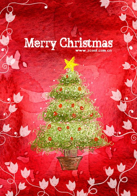 christmas posters layered material with tree painted hand