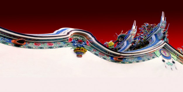 classical multicolored roof layered with Building Chinese Dragon