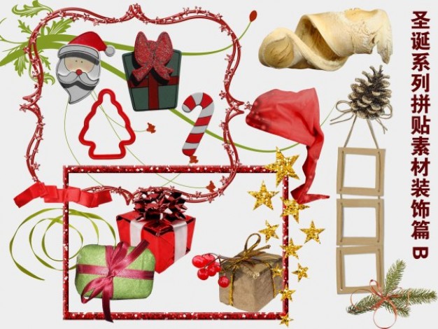 decorative christmas family collage material like hat box tree