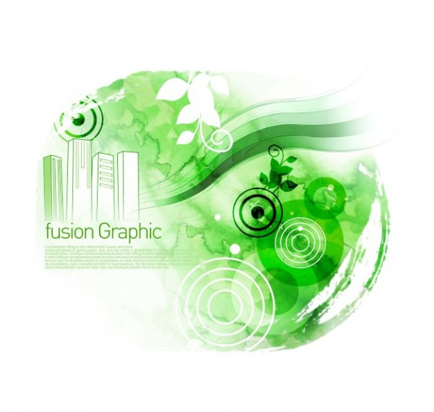 fusion graphic series fashion pattern with building and circle in green and white