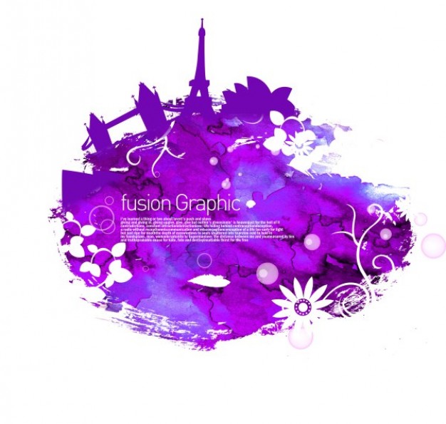 fusion graphic series fashion pattern with eiffel tower in purple style