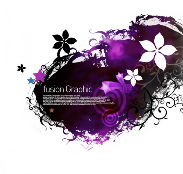 fusion graphic series fashion pattern with flowers and purple ink