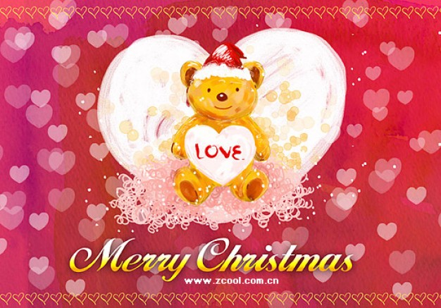 hand painted christmas posters layered material with bear on heart