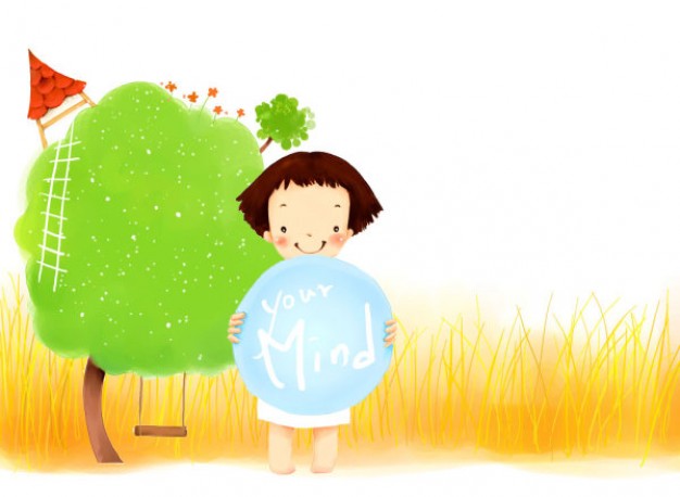 korean children illustrator material with Korean Tree Children Girl