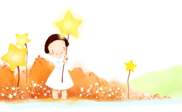 korean children illustrator with golden star and girl