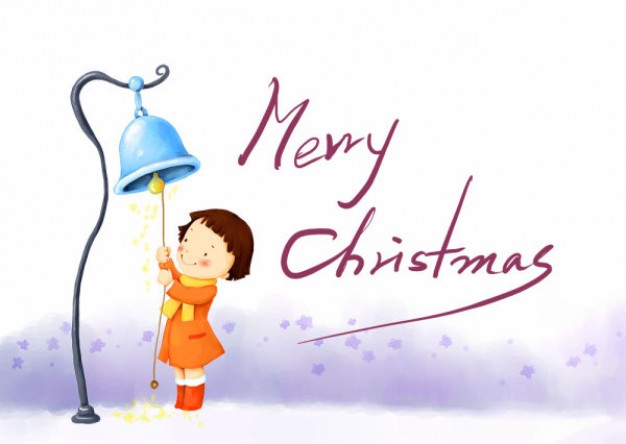 korean children play bell illustrator material for Christmas card