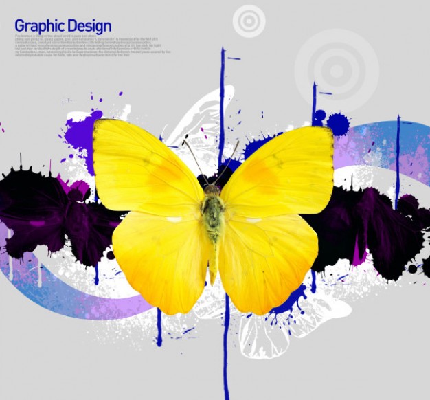 korean design elements layered material with yellow butterfly in ink