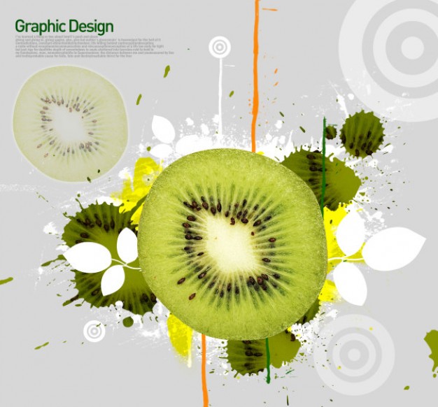 korean design elements layered with kiwi fruit