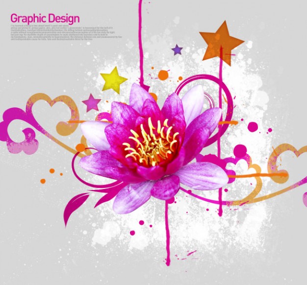 korean design elements with flower and swirl stars