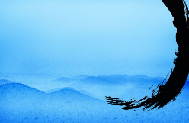 layered ink landscape of the wind blue with blue mountain back by chinese style