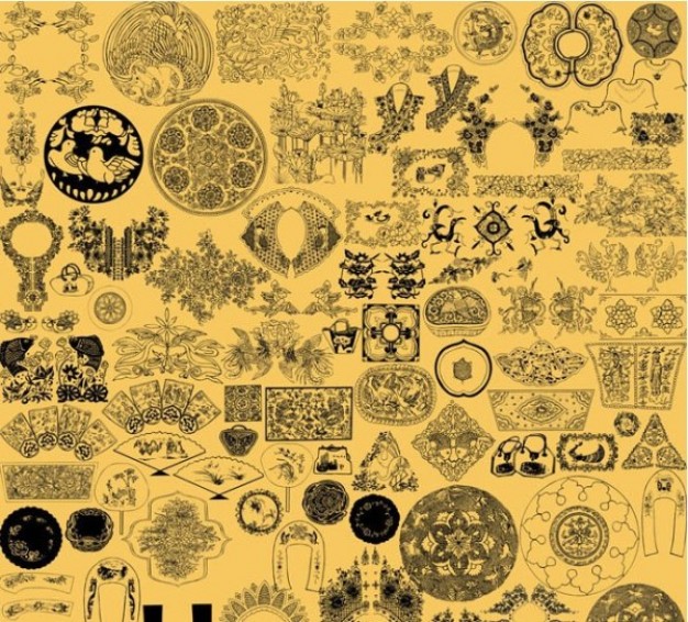 line drawing pattern of embroidery painting material in yellow style