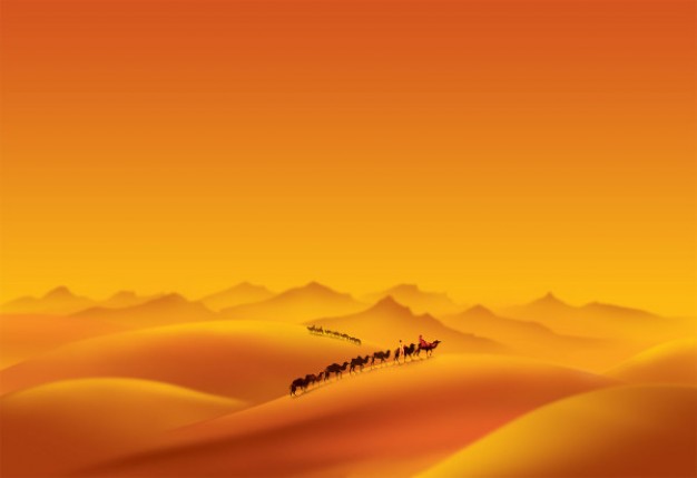 orange desert and camel team landscape layered material