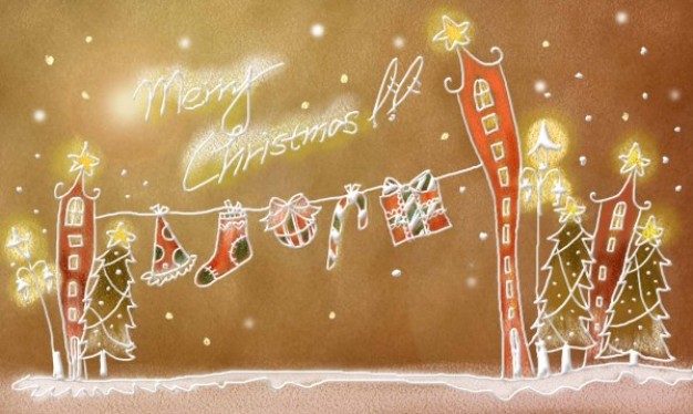 pastels christmas illustration layered with flags painted by hand