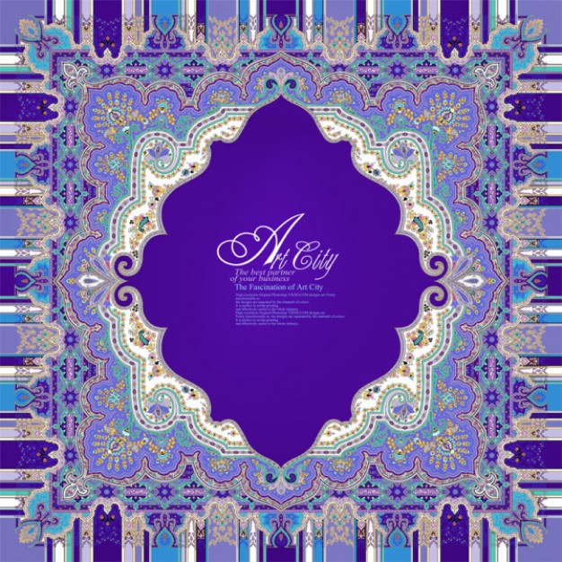 pattern material with art city european Lace border over purple