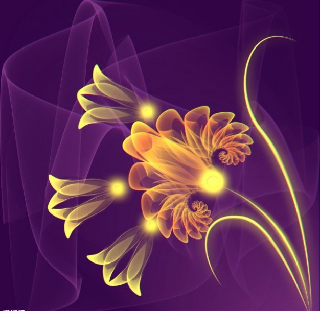 ps golden flowers over purple background