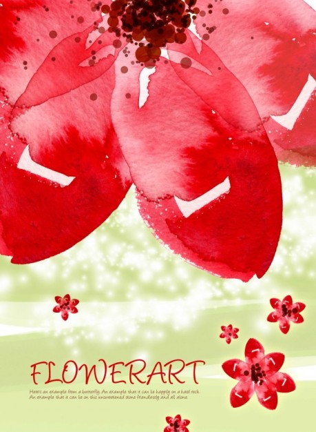 red flower watercolor art pattern with earth background layered