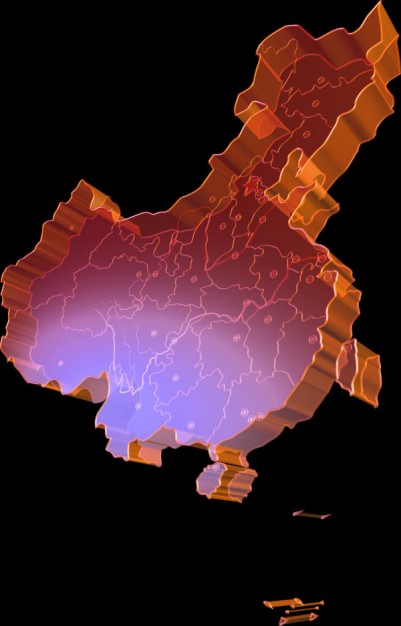 red material chinese map material in 3D