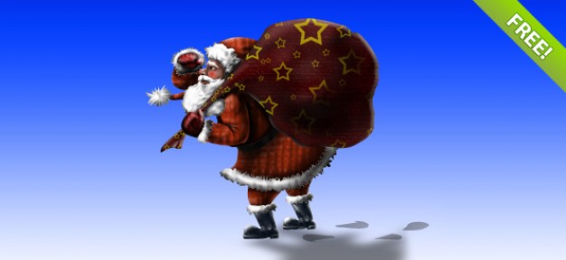 santa claus with gift package over blue background