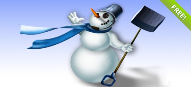 snowman with neckcloth and hanging with a shovel illustration