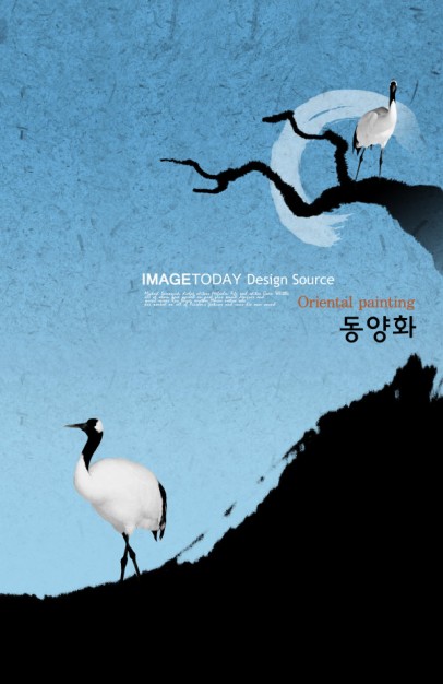 south korea ink dye classical layered with crane and blue sky