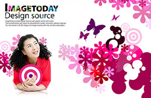 south korea trend of dynamic with pink flower and butterfly