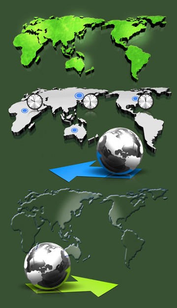 three dimensional map of the world layered material with green land