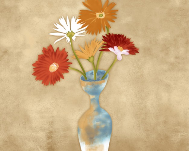 vase layered with colorful flowers painted by hand