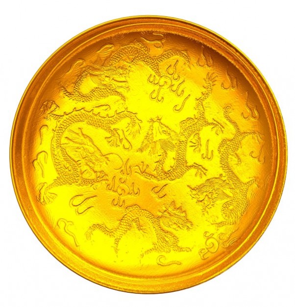 yellow golden plate with dragon grains