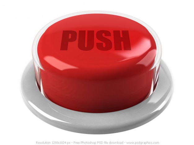 3d red push button with push sign