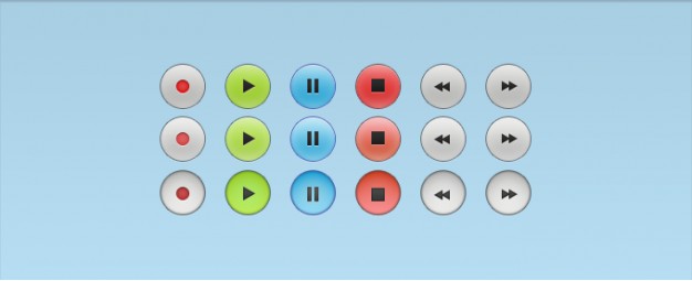 audio control buttons with all states over light blue background