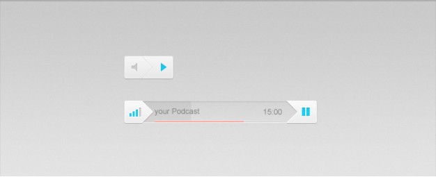 audio controls interface with volume progress bar play elements