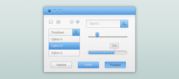 blue and white gui kit with button dropdown search form