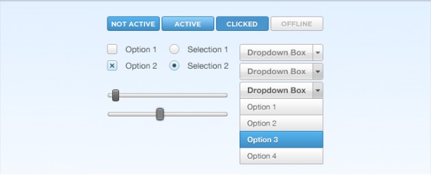 button checkbox dropdown radio slider with blue background for selected