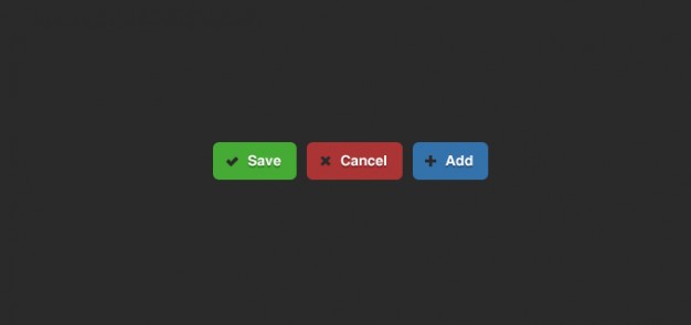 colored flat buttons with save cancel add sign
