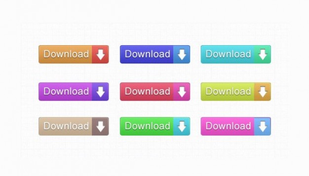 colorful clean download buttons set with white arrow