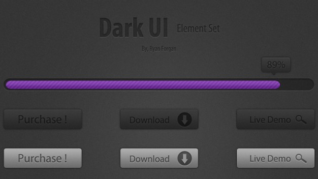 dark ui element set with purchase  live demo progress bar with purple