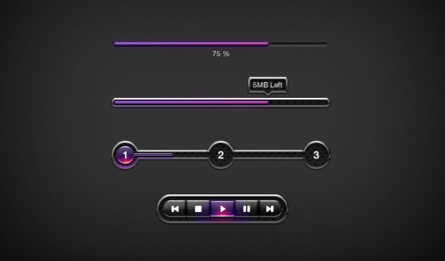 dark ui elements with purple Progress bar and dark grey background