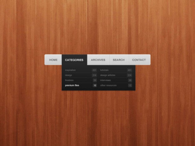 drop down navigation menu layered material over wood background