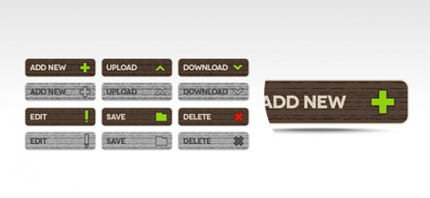 functional buttons like add edit save in wood style