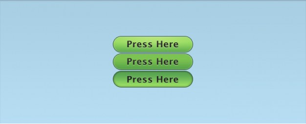 green button set with all states over light blue background