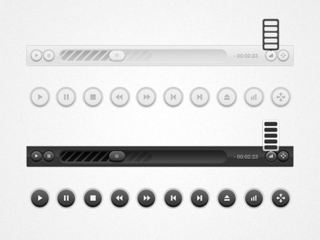 light modern video player interface design including progress bar play stop etc