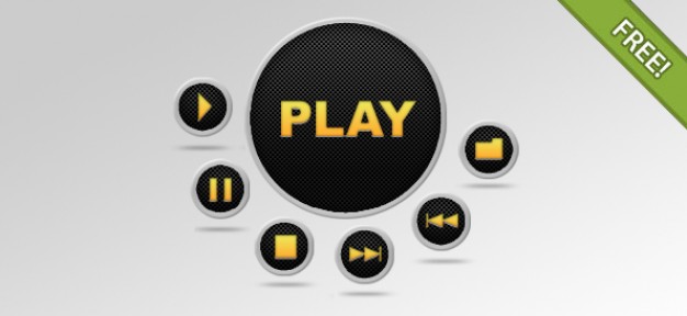 media player buttons set with yellow sign