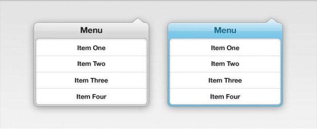 menu drop down interface with two style by green and blue