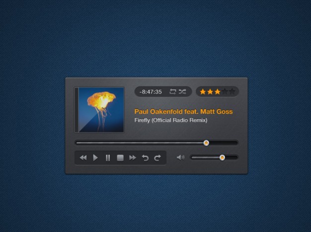 music player interface design with dark blue background