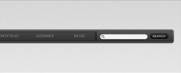 navigation interface with search field in dark gray style