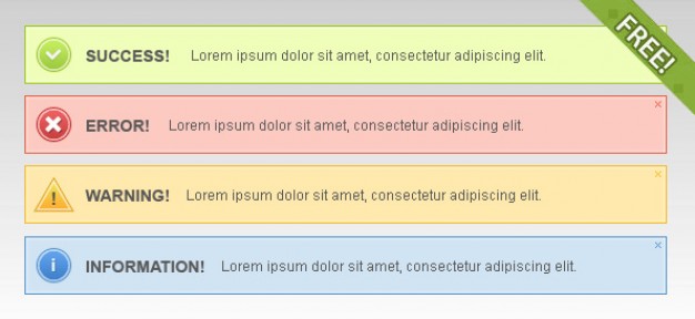 notification boxes in three different styles